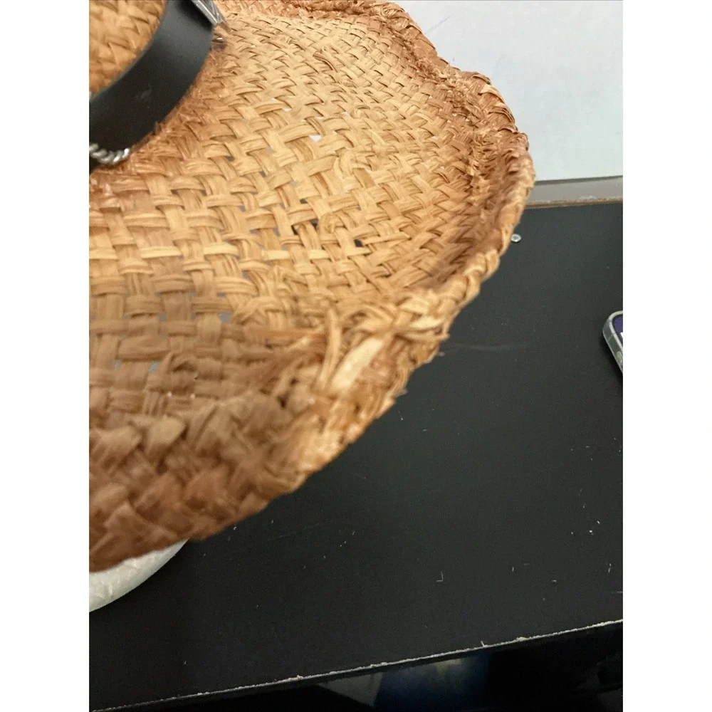 Harley Davidson Bend-Brim Straw Cowboy Hat F&M Hat Co Leather Band SZ S/M WORN